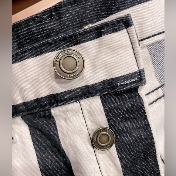 SAINT LAURENT Striped Jean Shorts in Navy/Cream/Off White NWT - Picture 11 of 11
